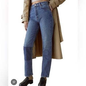 Reformation Cynthia Patch High Rise Straight Jeans: Arroyo